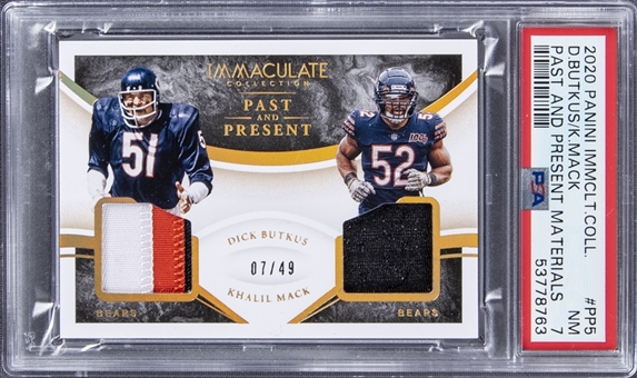 2020 Panini Immaculate Collection "Past and Present Materials" #PP5 Dick Butkus/Khalil Mack Dual Patch Card (#07/49) - PSA NM 7